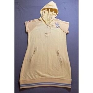Akademiks Sweatshirt Dress Womens XL Yellow Pullover Short Sleeve Hoodie Y2K